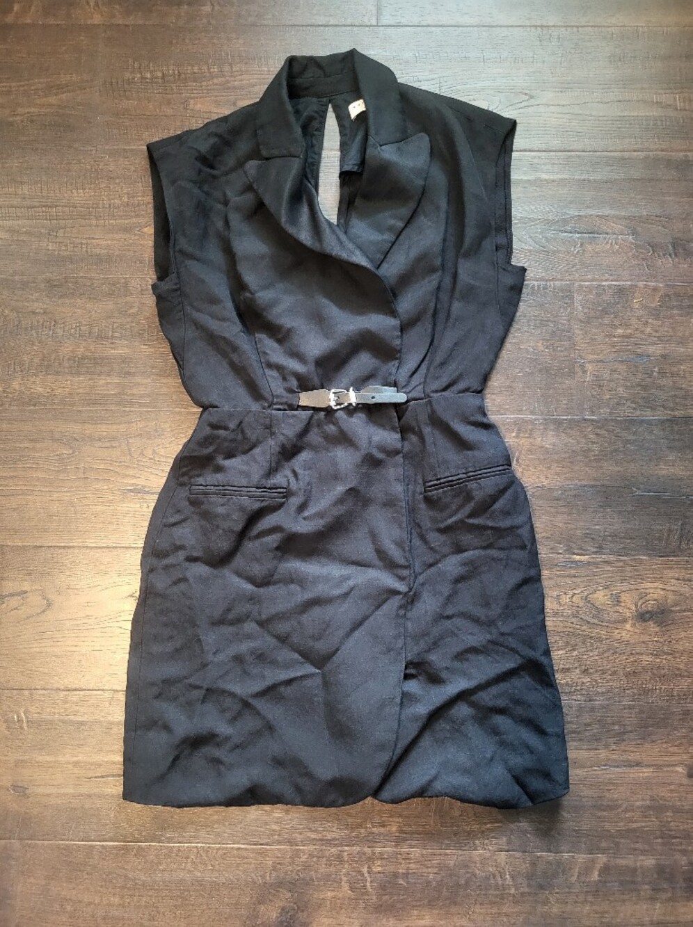 ​Sandro Paris Sleeveless Blazer Mini Dress Belted Black Linen Blend Sz 34 US XS